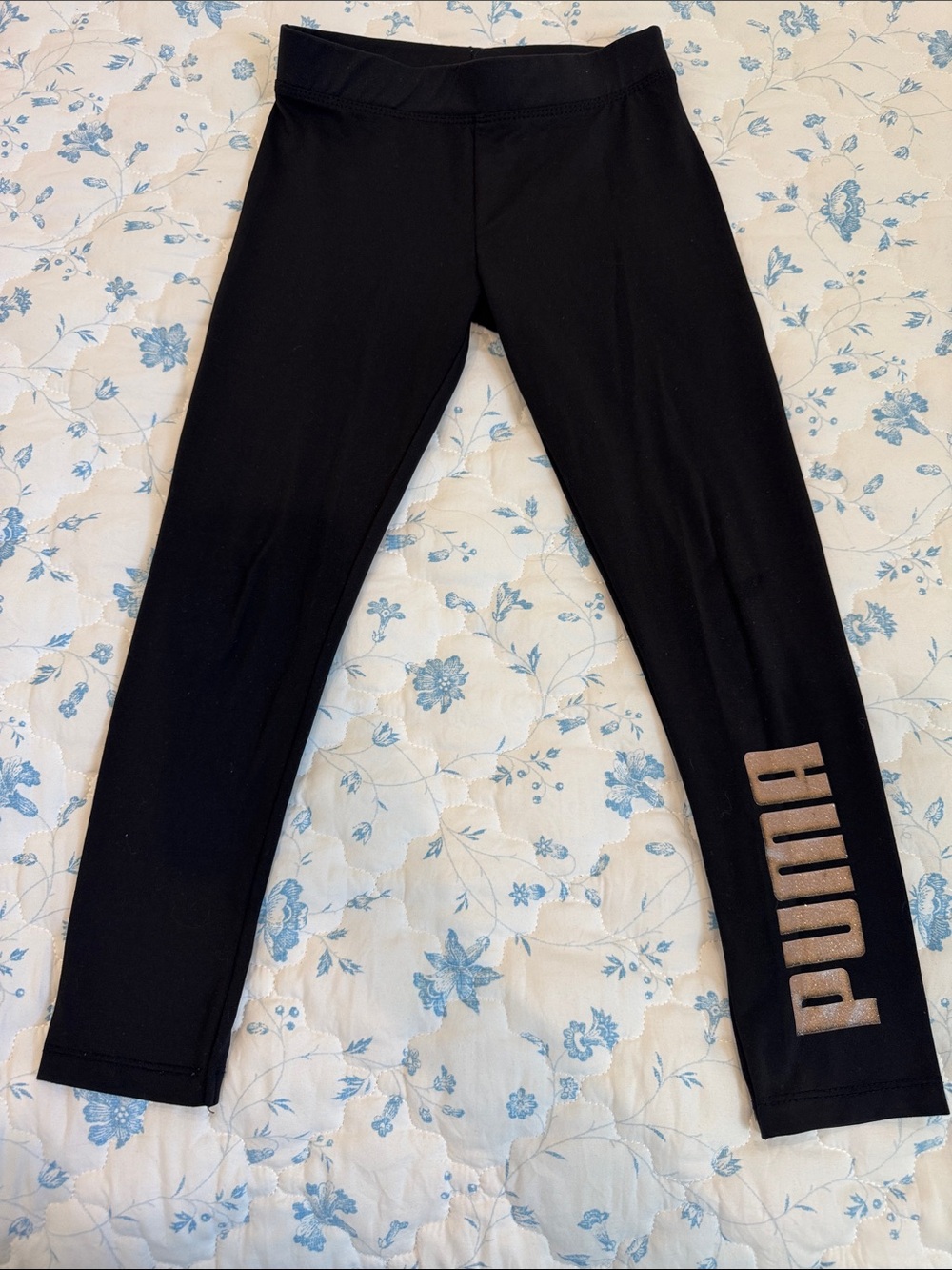 Puma Black Leggings with Gold Metallic Logo